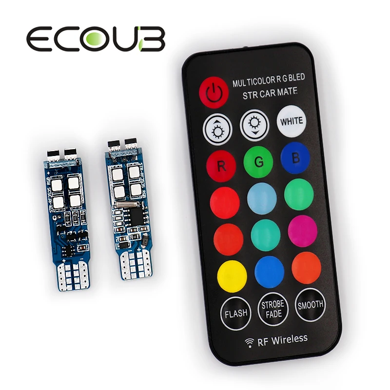 

New T10 RGB Light W5W 194 RF Control LED Car Clearance Light 12V 168 Remote Exterior Parking Reading Lights Car Styling