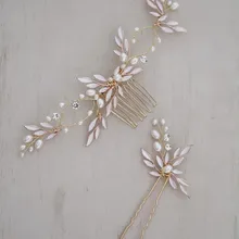 Jonnafe Boho расческа для волос с золотыми листьями Свадебная повязка аксессуары для волос с пресноводным жемчугом женские украшения для волос