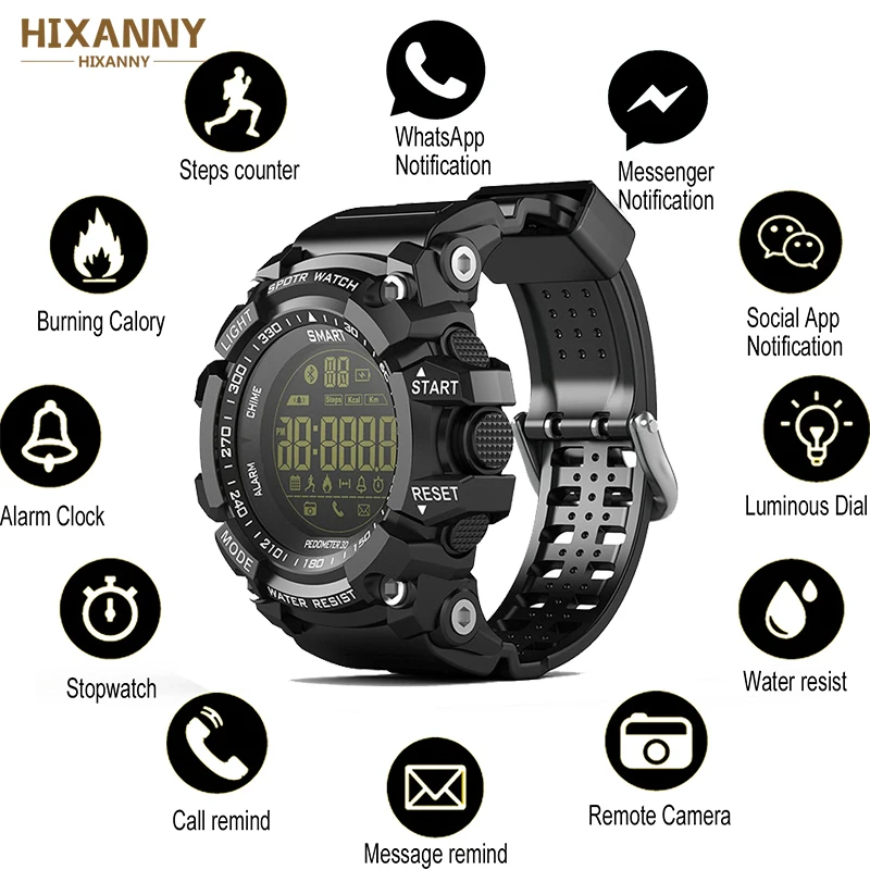 

2019 TOP Bluetooth Clock EX16 Smart Watch Notification Remote Control Pedometer Sport Watch IP67 Waterproof Men's Wristwatch X6