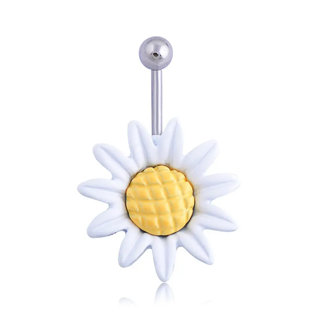 Moda Margarita flor Dangle ombligo anillos cuerpo piercing barra del ombligo..