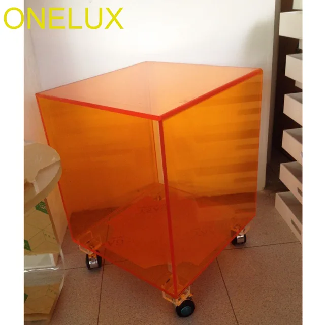 Us 260 0 Clear Orange Acrylic Cube Table On Wheels Lucite Rolling Side Occasional Mgazine Tea Tables In Coffee From Furniture