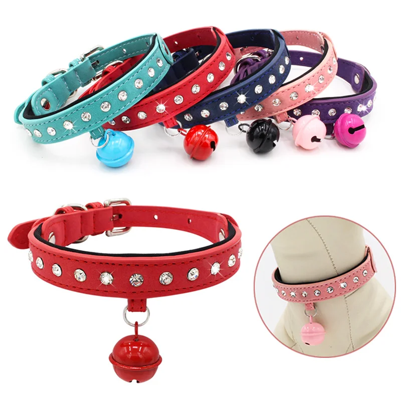 

Small Cat Dog Collar Crystal Hot Bling Rhinestone PU leather Puppy Collars Necklace Neck Strap Personality Leather Dog Collar