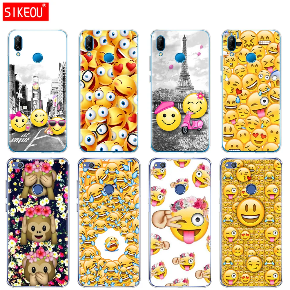 

Silicone Cover Phone Case For Huawei P20 P7 P8 P9 P10 Lite Plus Pro 2017 p smart 2018 smile Coque Alien Emoji Happy