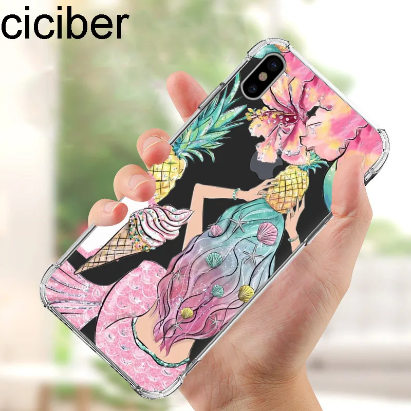 

ciciber Airbag Drop Protection Phone Case For iPhone X XS Max XR 6 6S 7 8 Plus Transparent Silicone Cover Cute Animal Cat Flower