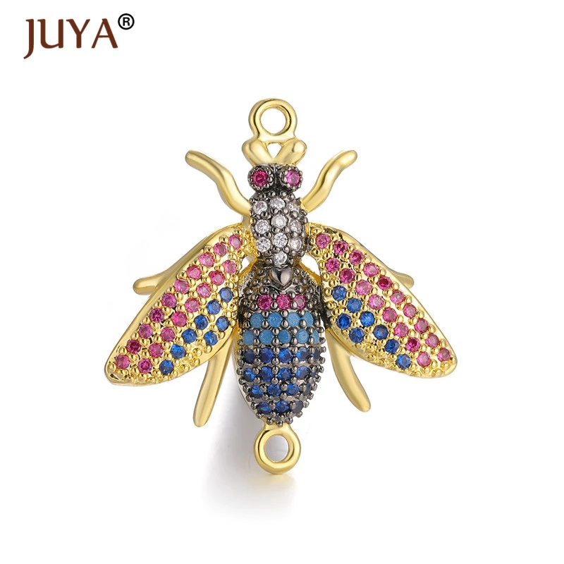 

1 piece 25mm*26mm luxury Multi-color Cubic Zirconia Insect Bee Pendant Charm Connectors For Jewelry Making DIY Craft Accessories