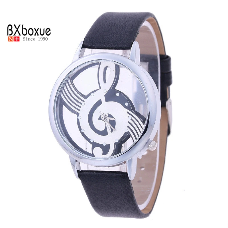 BXboxue Brand Women Quartz Hollow Musical Note Style leather WristWatch Fashion Ladies Gfit Casual watch Female Relogio Feminino