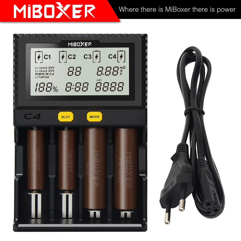 Miboxer C4 1.5A интеллигентая(ый) ЖК-дисплей ladegerat мех 18650 26650 18350 20700 16340 AA AAA Li-Ion Ni-Cd-плеер DC 12 V Смарт ladegerat