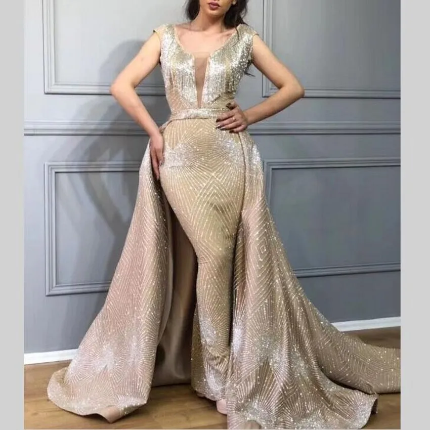 Dubai Lange Avondjurken Mermaid Prom Jassen Afneembare Rok Glitter 2019 Nieuwe Vrouwen Formele Partij Jassen Vestido De Festa