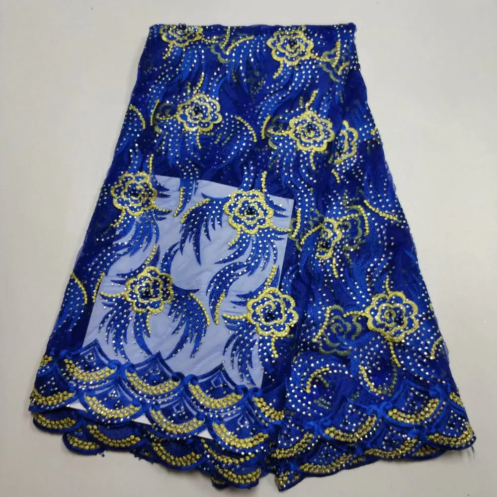 

Nigerian Lace Latest African Lace 2018 Bridal Lace Fabric Blue Color African Wholesale French Lace Fabric With Stones Beaded