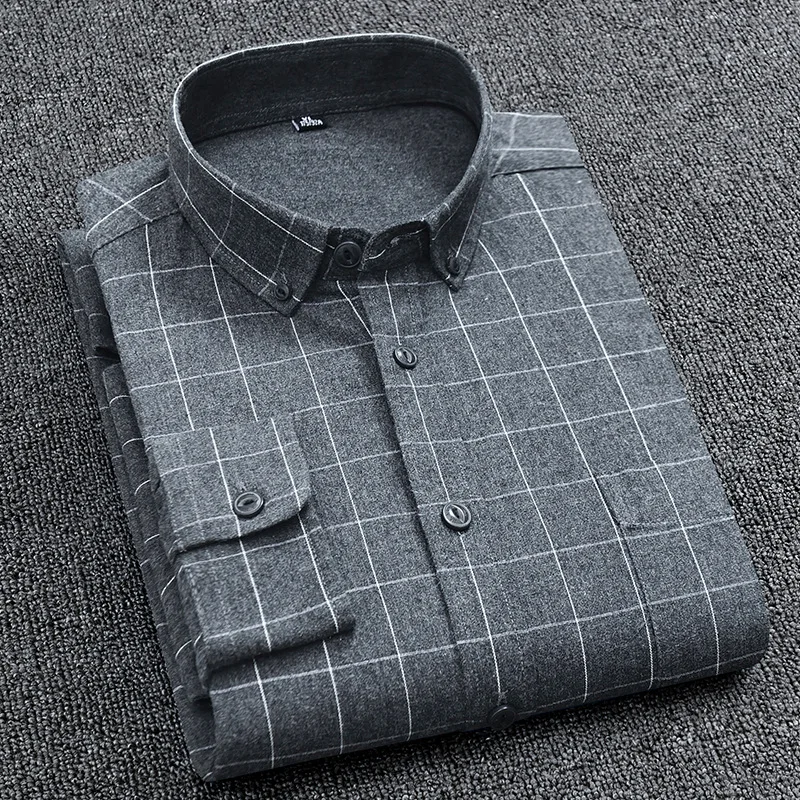 

Autumn New Men's Shirt Long-sleeved Cotton Striped Plaid Shirt Youth Casual Business High Quality Men's Shirt