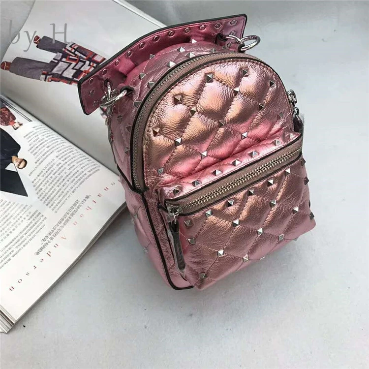 

by H genuine leather backpack spike mini backpack fashion designers sliver golden mami bag cool girl vacation bag high quality