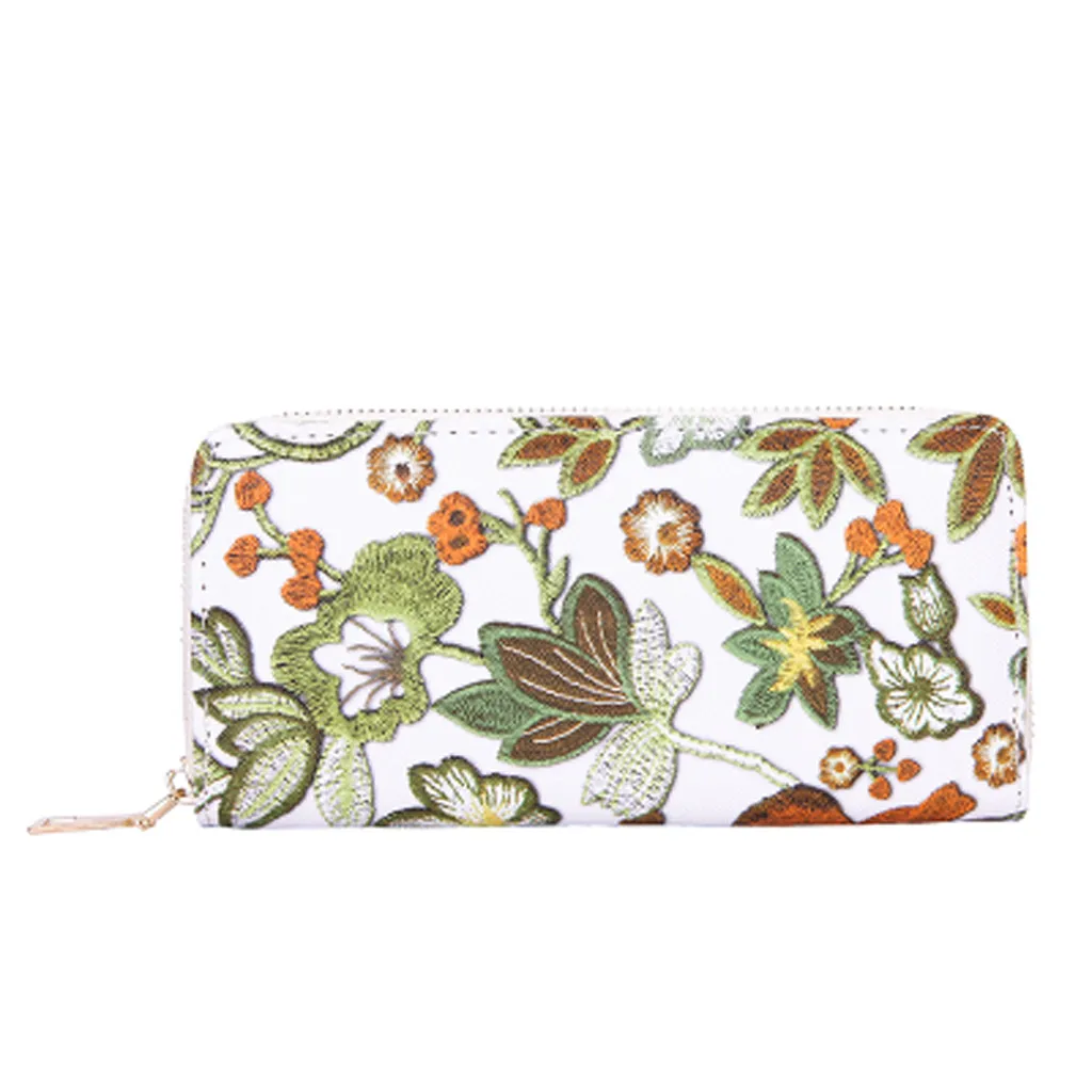

XINIU Women Bags Zippers Flowers Print Embroidery Ladies Wallet Candy Color Sqaure Female Long Fashion Carteras Sac A Main Femme