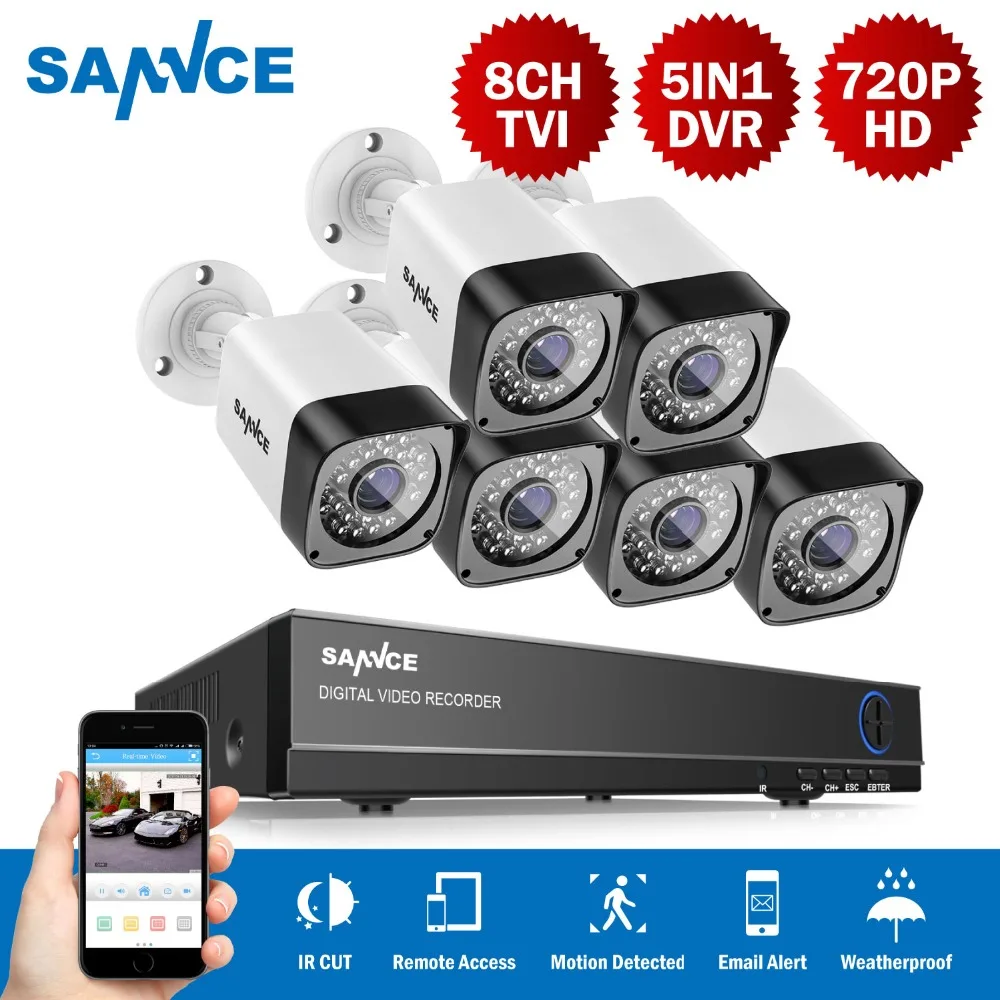 SANNCE 8CH 720 P HD CCTV системы 5IN1 видео регистраторы DVR 6 шт. 1200TVL водонепроницаемый охранных камера комплект видеонаблюдения