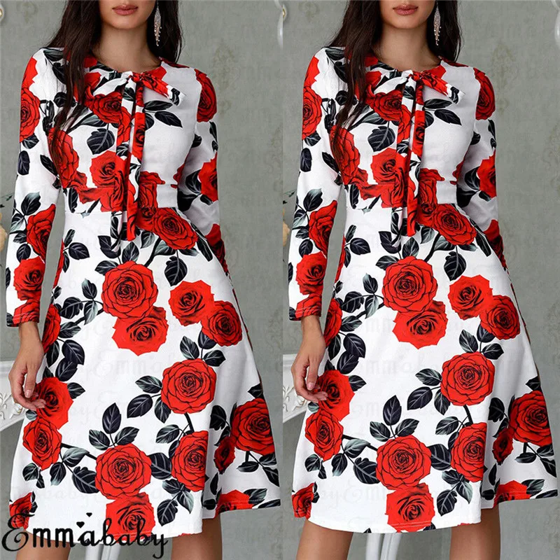Trendy Women dress Floral print three quarters sleeve round neck Ladies