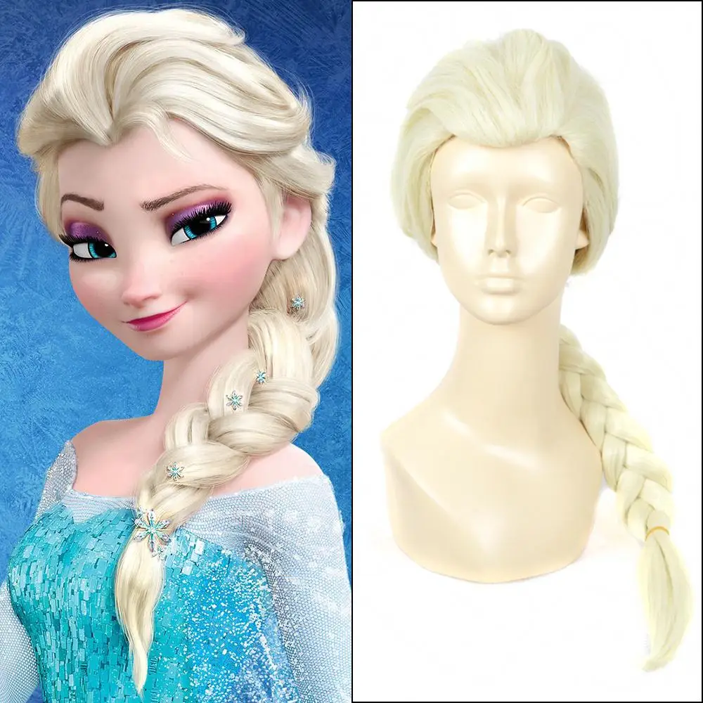 80cm Yellow Long Straight Anime Queen Elsa Cosplay Harajuku Women's Wigs Cheap Braided Synthetic Hair Women Blonde Wig For Adult
