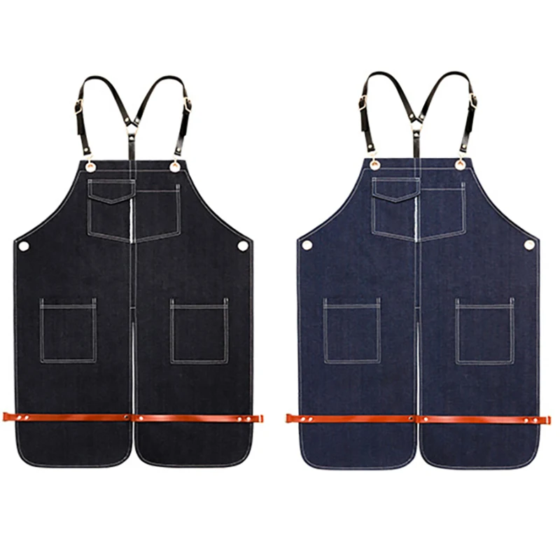 Jean Denim Aprons for Women Men BBQ Chef Bib Home Kitchen Apron barista Dress Barber Cafe Cleaning Cook Waiter Custom logo Gift