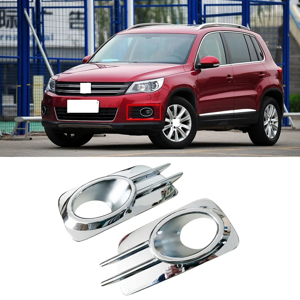 

CAPQX 2PCS For VW Tiguan 2009-2013 Refit Chrome Front bumper Fog light Cover Trim Frame Fog Lamp decorative Cap Shell Hood