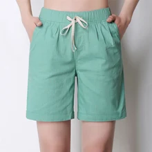 2019 Women Summer Shorts Solid Pocket Elastic High Waist Short Femme Linen Shorts Casual Loose With Belt Shorts Plus Size S-4XL