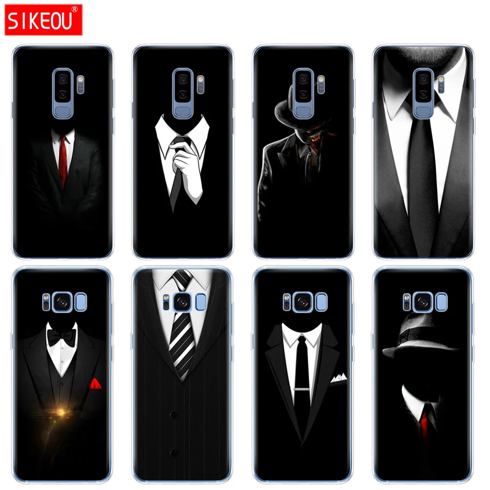 Силиконовый чехол для Samsung Galaxy S9 S8 S7 S6 edge S5 S4 S3 PLUS телефона темный костюм Mystery
