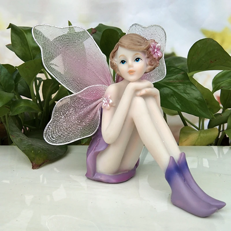 Miniature Lovely Sitting Flower Fairy Resin Garden Ornaments Home Decor Gift