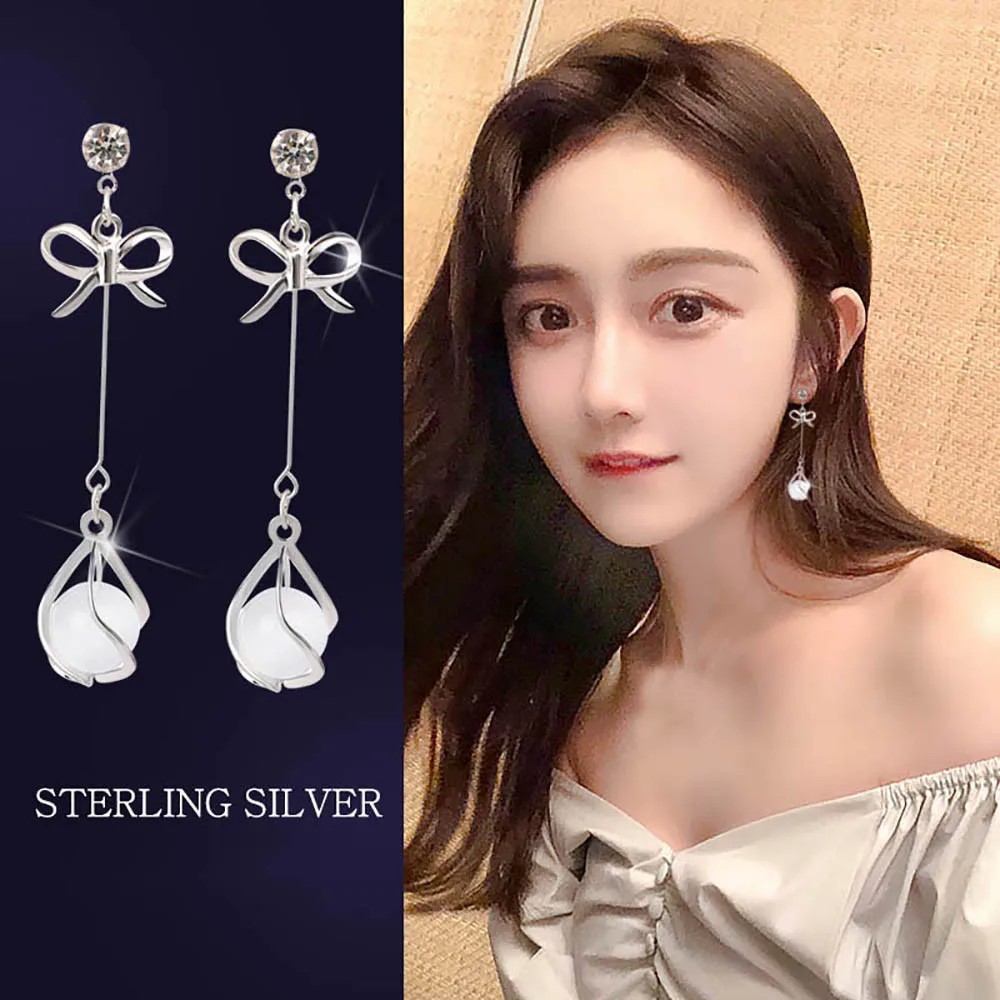 Women Long Bow Earrings Pendant Versatile Hypoallergenic Earrings 11.19