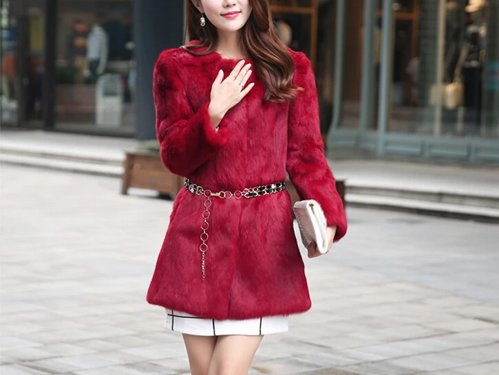 Whole Skin Real Rabbit Fur Coat Women New Fashion Full Pelt Rabbit Fur Nature Fur Jacket KFP763