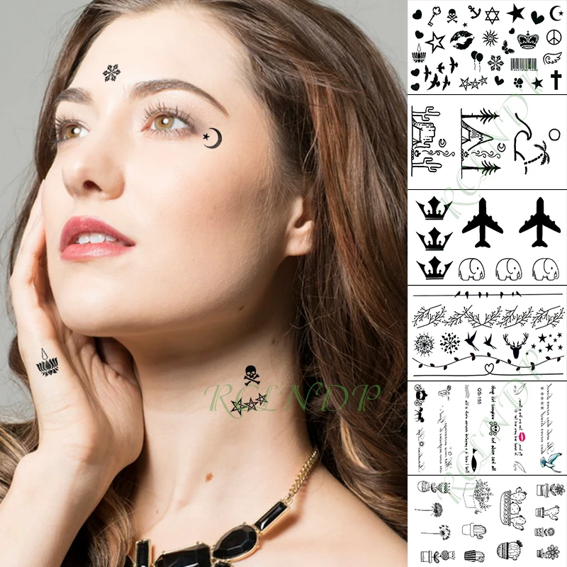 

Waterproof Temporary Tattoo Sticker plane cactus flower skull crown small art tatoo fake tatto flash tattoos for kid men women