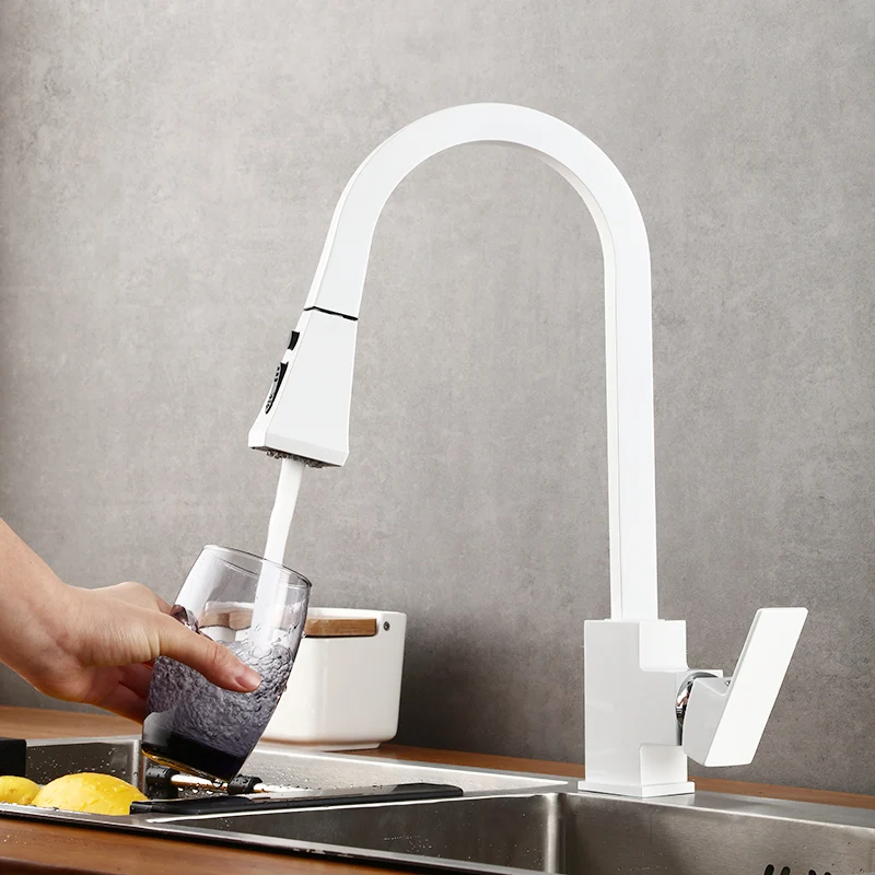 Fapully Kitchen Faucet White Silver Black Single Handle Double Out Pull Out Tap for Kitchen Swivel 360 Degree Water Mixer 1080 Fapully Kitchen Faucet White Silver Black Single Handle Double Out Pull Out Tap for Kitchen Swivel 360 Degree Water Mixer 1080