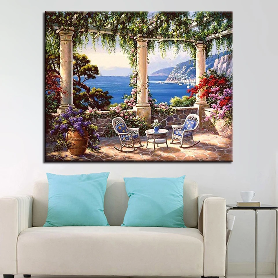 

Oil Paint Painting By Numbers Diy Lake Pictures Drawing Coloring On Canvas By Hand Framework Flower Wall Modular Scene Artwork