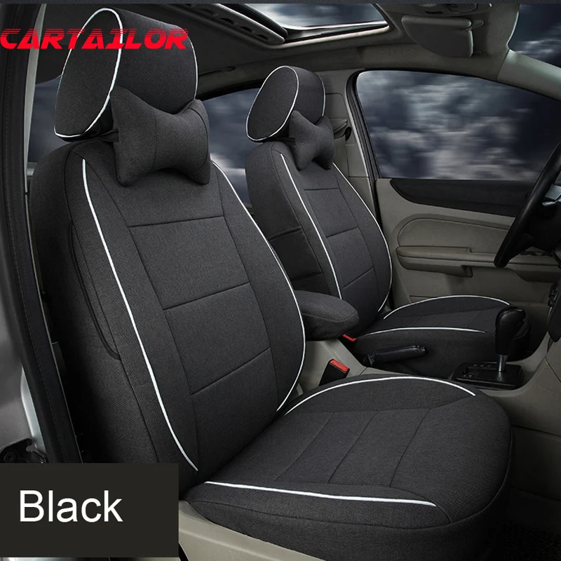 CARTAILOR Full Set Car Seat Cover for Volkswagen VW Beetle Cover Seat Black Linen Cloth