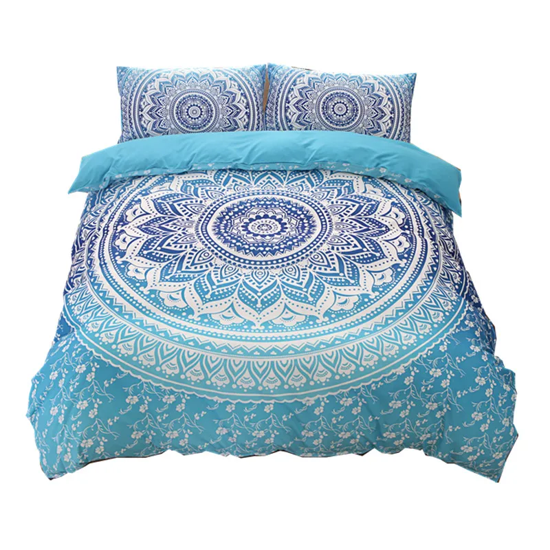 Bohemian Bedding Sets Mandala Printing Blue Black White Boho