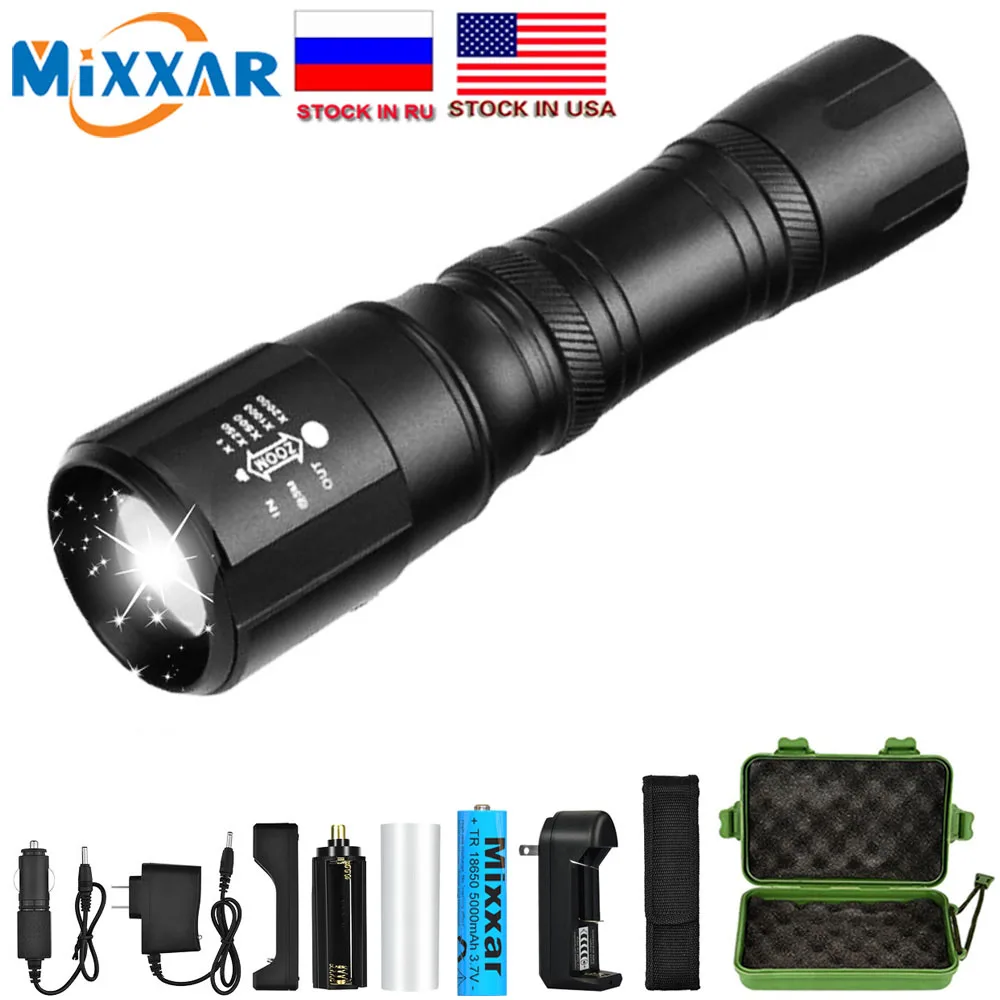 

ZK20 Dropshipping 10000 Lumens Tactical Flashlight V6 Ultra Bright Adjustable Torch Zoomable 5 Light Modes for Camping Emergency