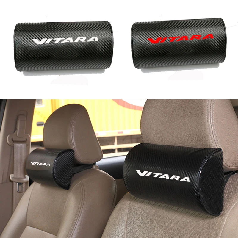 Carbon Fiber Texture PU leather Auto Car Seat Head Neck Rest Cushion Headrest Pad Pillow For Suzuki Vitara | Автомобили и
