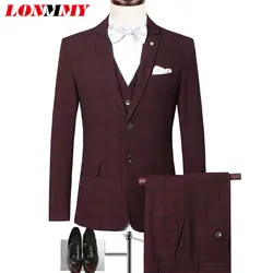 LONMMY смокинг мужские костюмы для свадьбы Slim fit мужские S Блейзер брюки + жилет + куртка 3 шт./компл. клетчатый блейзер костюмы для мужчин 2018