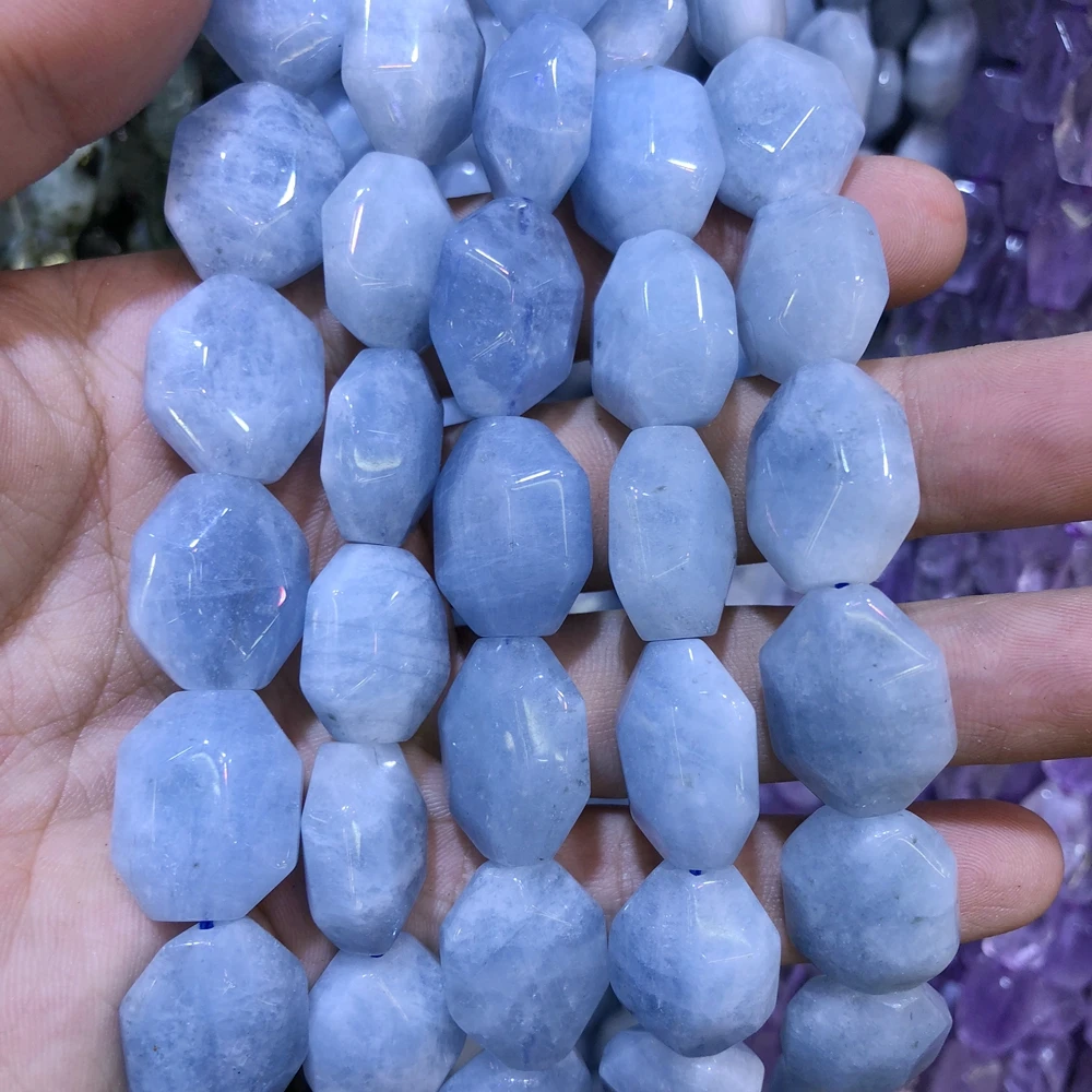 

Wholesale 2strings Natural Blue Aqua maine Gem Stone Faceted Nugget Slice Beads,Genuine Gem Jewelry Making Beads,15.5"/str