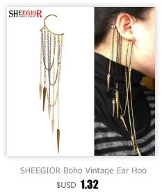 SHEEGIOR Boho Этнические серьги-клипсы для женщин, модные ювелирные изделия, золото, серебро, длинные кисточки, серьги-манжеты, Bijoux Femme, дропшиппинг