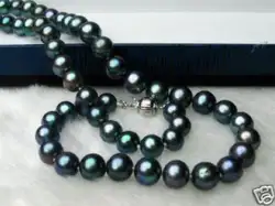 Потрясающий ААА 9-10 мм круглый черный жемчуг ожерелье 18 дюймов 14 К/20