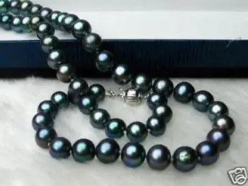 

stunning AAA 9-10 mm round black pearl necklace 18 inch 14k/20