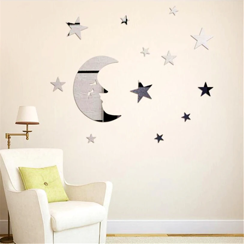 3D Wallpaper Sticker 34*25cm Stars And Moon Combination 3D Mirror Wall
