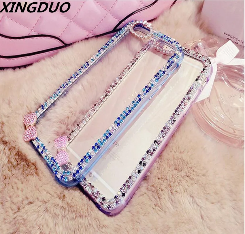 

XIGDNUO bow Bling Diamond Rhinestone Soft TPU Phone Case For iphoneX 5 5s 6 6s 7 8 Plus XR Xs Max crystal Protective Back Cover