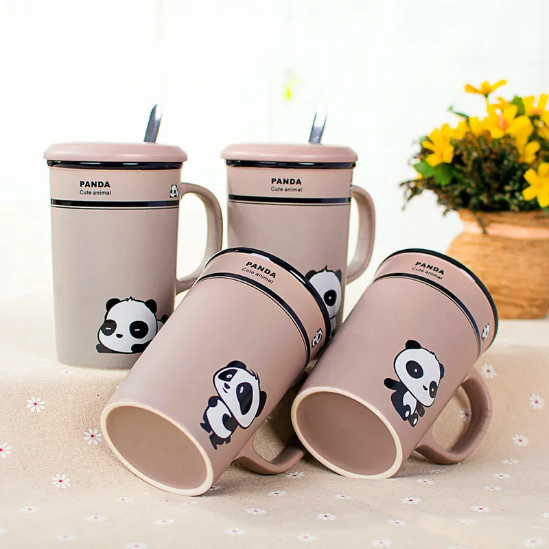 1Pcs New 358ml Creative Cartoon panda mark ceramic cup coffee cup Couples Water Mark Cup With