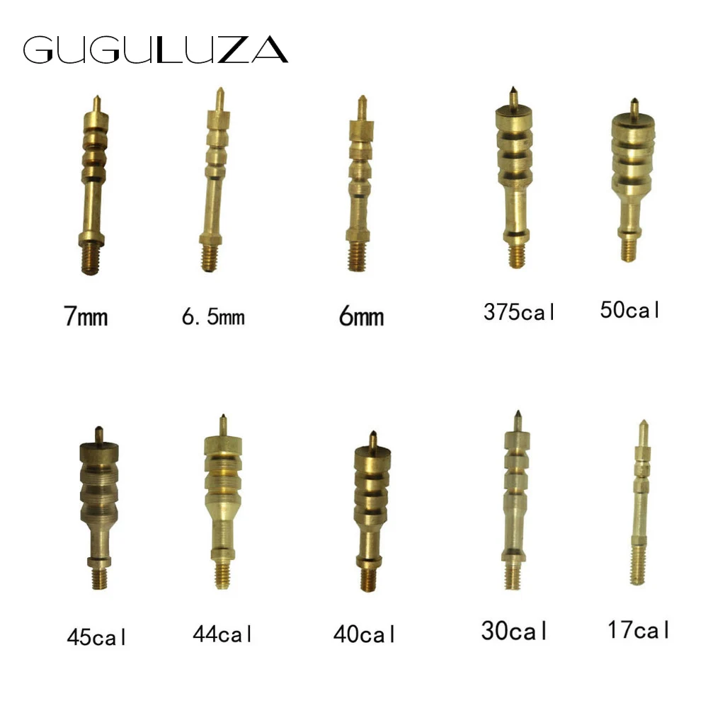 

GUGULUZA 1Pcs Solid Brass Spear Pointed Jag Gun Cleaning Brass Jag Thread 8-32 Brass Loading Tip .17cal/.30cal/.40cal/.44cal/9mm