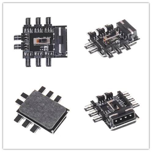 

IDE Molex 1 to 8 Multi Way Splitter Cooler Cooling Fan Hub 3pin 12V Power Socket PCB Adapter 2 Level Speed Control PC Computer