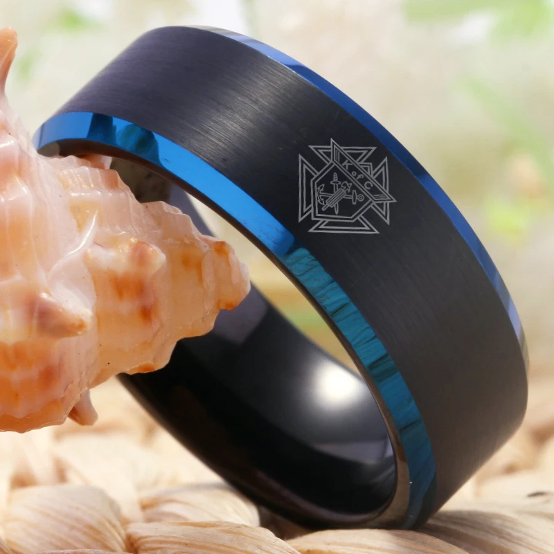 YGK Jewelry Freemason Knight of Columbus Masonic Tungsten Rings for Men's Bridegroom Wedding Engagement Anniversary Ring 5