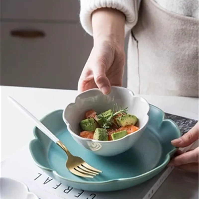 

KINGLANG Lotus white Japanese creative glaze solid color ceramic tableware home flower bowl rice bowl dish