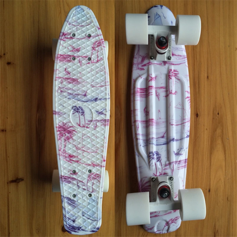 

CHI YUAN Pine Tree Graphic Graphic Printed Plastic Mini Cruiser Skateboard 22" X 6" Retro Longboard Skate Long Board