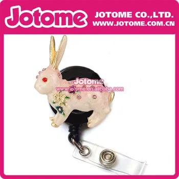 

Costume Jewelry Crystal Rhinestone Big Crystal Rhinestone Cute Enamel Rabbit for Easter Retractable Badge Reel/ ID Badge Holder