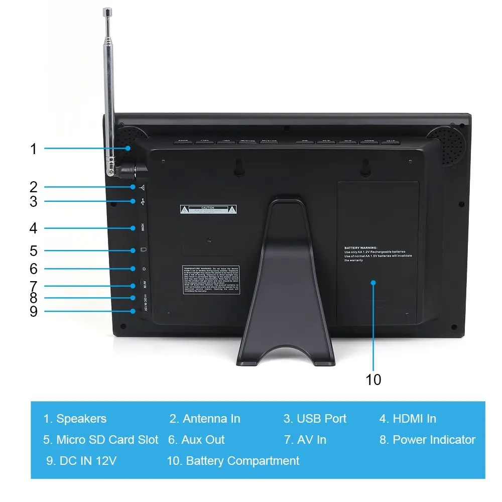 August DA100D 10inch Portable TV with Freeview Digital LCD Television for CarKitchenBeside Table Di