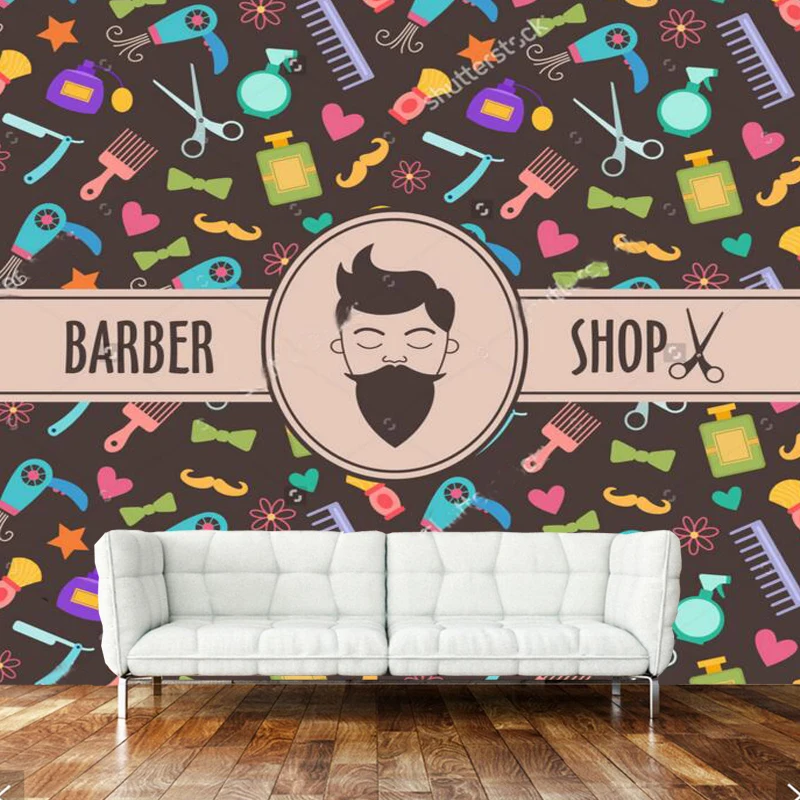 

3D cartoon wallpaper, barber shop murals for barber shop bedroom living room background wallpaper decoration papel de parede