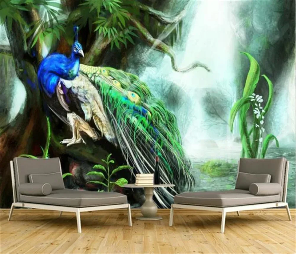 3d デジタルプリント壁紙緑の森美しい孔雀 3d 動物壁紙カスタマイズお気に入り壁紙 Wallpapers Aliexpress